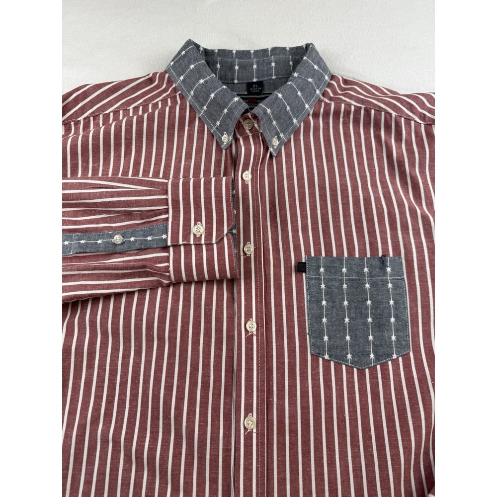 Delmonico Red White Blue Casual Button Down Shirt Men's Size XL Striped Stars